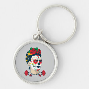 Frida Kahlo El Día de los Muertos Rund Silverfärgad Nyckelring