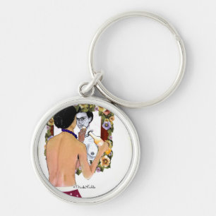 Frida Kahlo en el Espejo Porträtt Rund Silverfärgad Nyckelring
