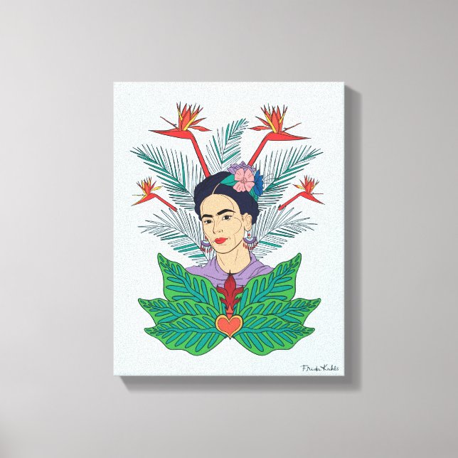 Frida Kahlo | Fåglar med Paradise Blommigt Graphic Canvastryck (Framsida)