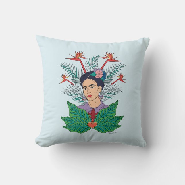 Frida Kahlo | Fåglar med Paradise Blommigt Graphic Kudde (Framsida)