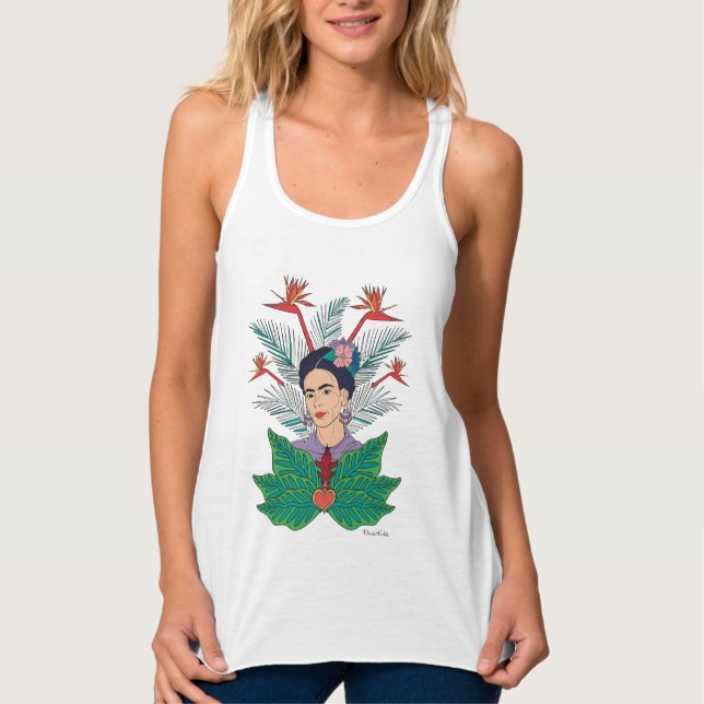 Frida Kahlo | Fåglar med Paradise Blommigt Graphic Linne Med Racerback (Framsida)