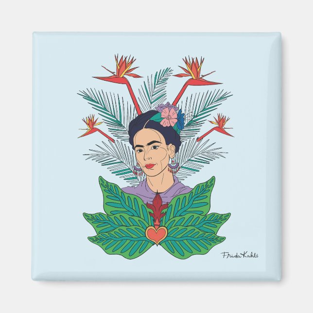 Frida Kahlo | Fåglar med Paradise Blommigt Graphic Magnet (Framsidan)