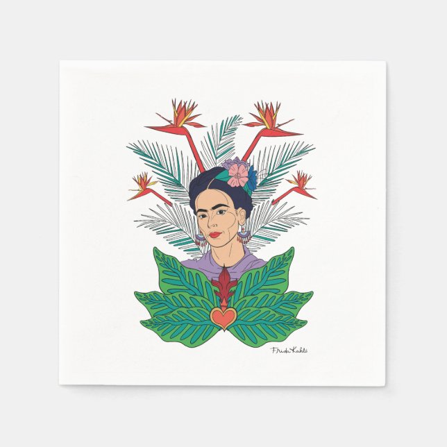 Frida Kahlo | Fåglar med Paradise Blommigt Graphic Pappersservett (Framsidan)
