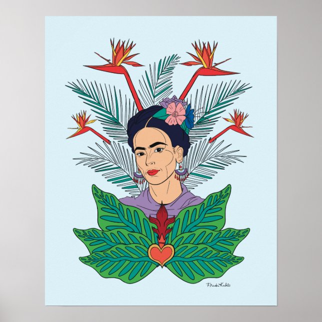 Frida Kahlo | Fåglar med Paradise Blommigt Graphic Poster (Framsidan)
