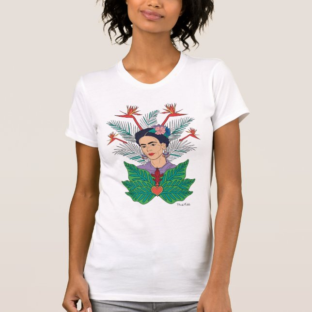 Frida Kahlo | Fåglar med Paradise Blommigt Graphic T Shirt (Framsida)