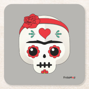 Frida Kahlo   FridaMoji - Sugar Skull Underlägg Papper Kvadrat