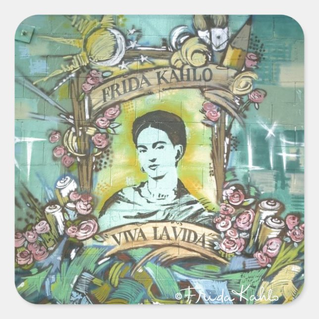 Frida Kahlo Graffiti Fyrkantigt Klistermärke (Framsida)