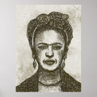 FRIDA KAHLO hand plockade-skribbelkonst poster