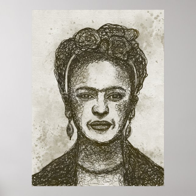 FRIDA KAHLO hand plockade-skribbelkonst poster (Framsidan)