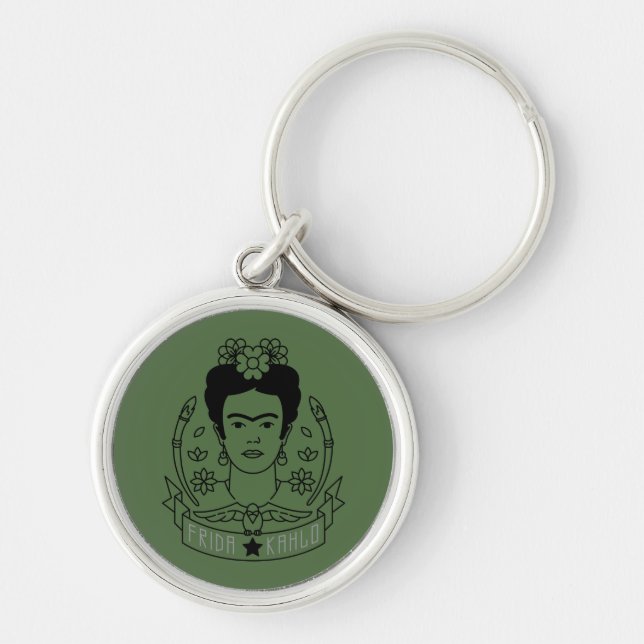 Frida Kahlo | Heroína Rund Silverfärgad Nyckelring (Framsidan)