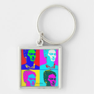 Frida Kahlo Inspired Porträtt Fyrkantig Silverfärgad Nyckelring