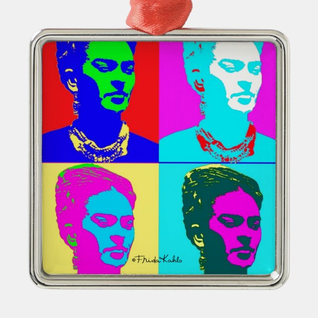 Frida Kahlo Inspired Porträtt Julgransprydnad Metall (Framsidan)