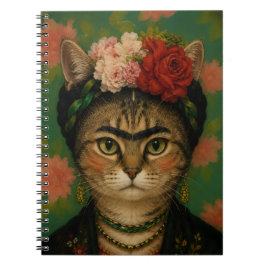 Frida Kahlo Kattporträtt Blommig Konsttryck  Anteckningsbok