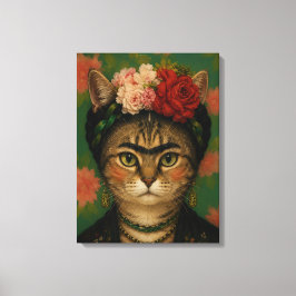 Frida Kahlo Kattporträtt Blommig Konsttryck  Canvastryck