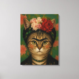 Frida Kahlo Kattporträtt Blommig Konsttryck Canvastryck
