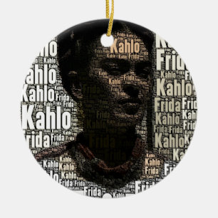 Frida Kahlo Lettering Porträtt Julgransprydnad Keramik