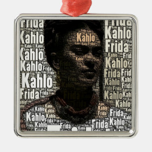 Frida Kahlo Lettering Porträtt Julgransprydnad Metall