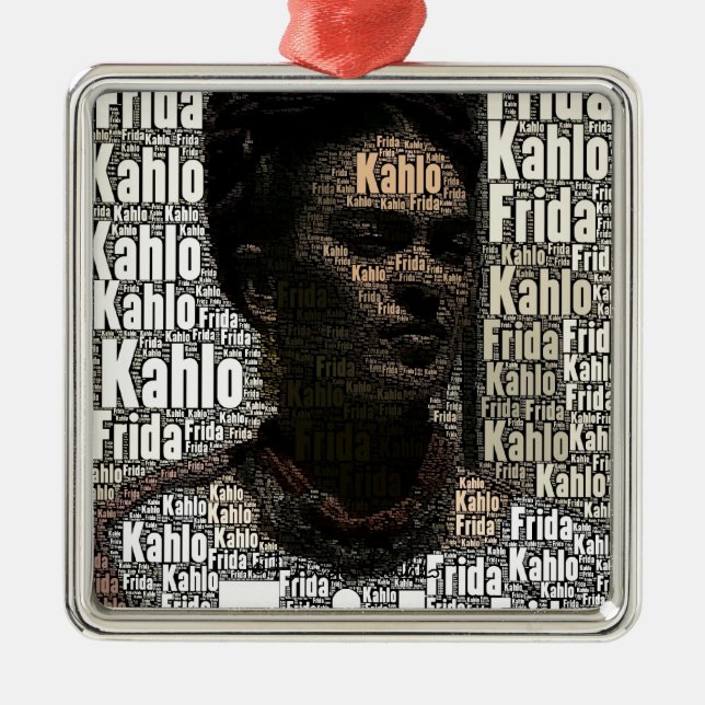 Frida Kahlo Lettering Porträtt Julgransprydnad Metall (Framsidan)