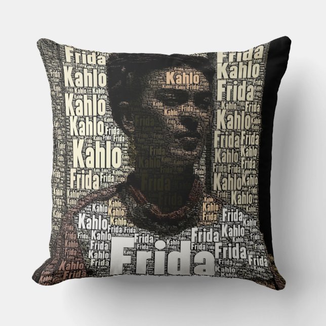 Frida Kahlo Lettering Porträtt Kudde (Framsida)
