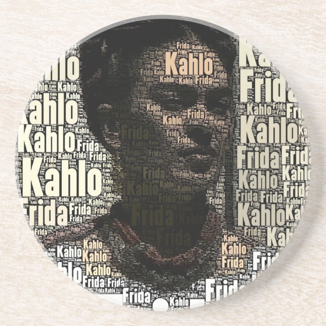 Frida Kahlo Lettering Porträtt Underlägg Sandsten (Framsidan)