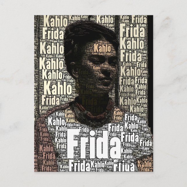 Frida Kahlo Lettering Porträtt Vykort (Framsida)
