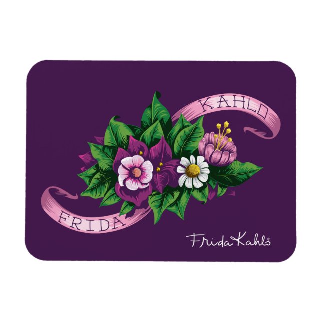 Frida Kahlo | Lila Blommigt Bouquet Magnet (Horisontell)