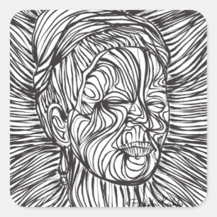 Frida Kahlo Linjer Porträtt Fyrkantigt Klistermärke