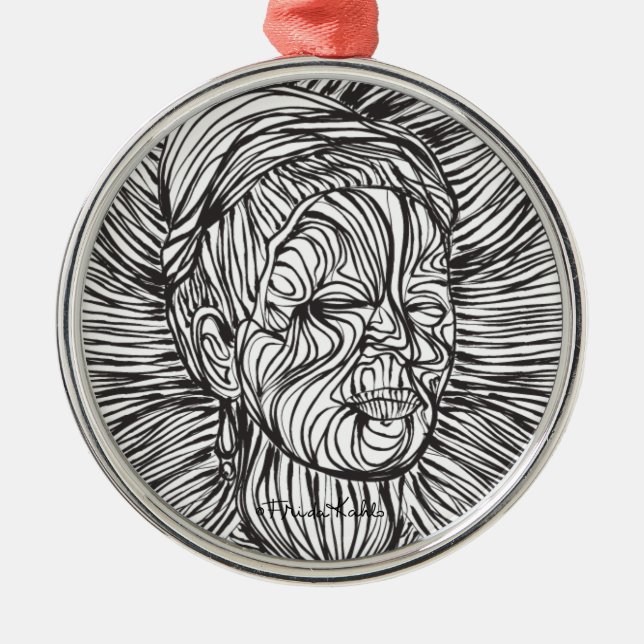 Frida Kahlo Linjer Porträtt Julgransprydnad Metall (Framsidan)
