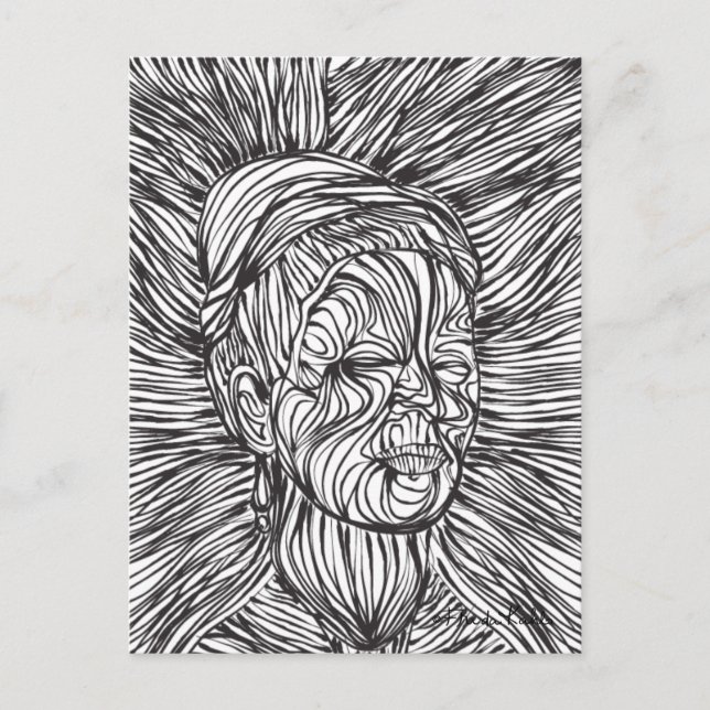 Frida Kahlo Linjer Porträtt Vykort (Framsida)