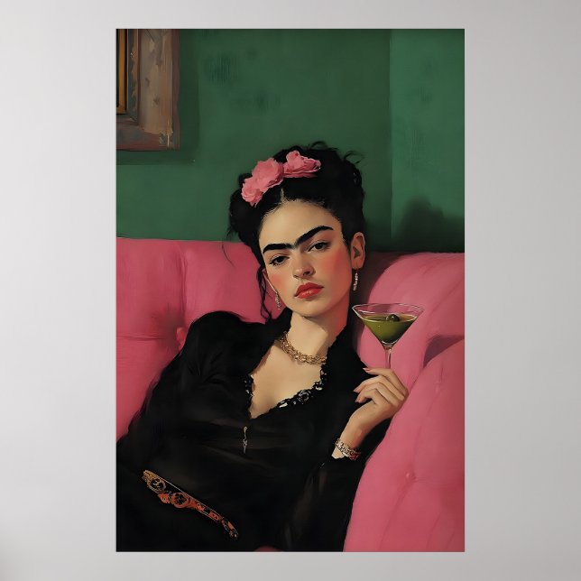 Frida Kahlo Martini Konsttryck, Feministisk Bar Ca Poster (Framsidan)