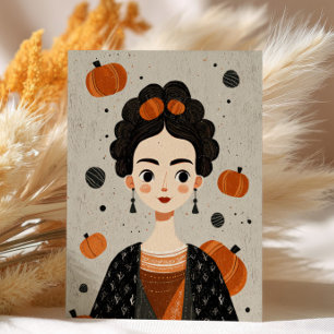 Frida Kahlo med pumpor läskigt söta Halloween Vykort