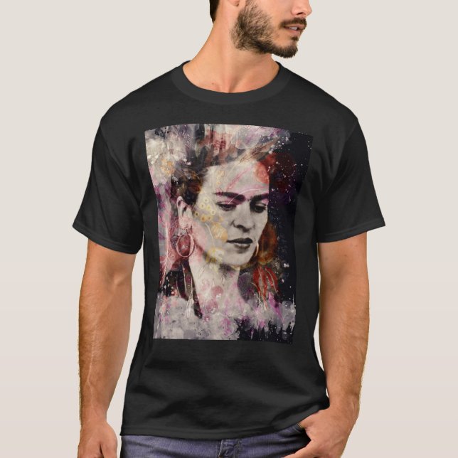FRIDA KAHLO Mexikansk feministisk porträtt-konst T Shirt (Framsida)