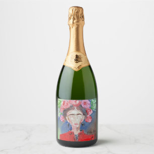Frida Kahlo Mexiko Original Red Blommigt Rosa Woma