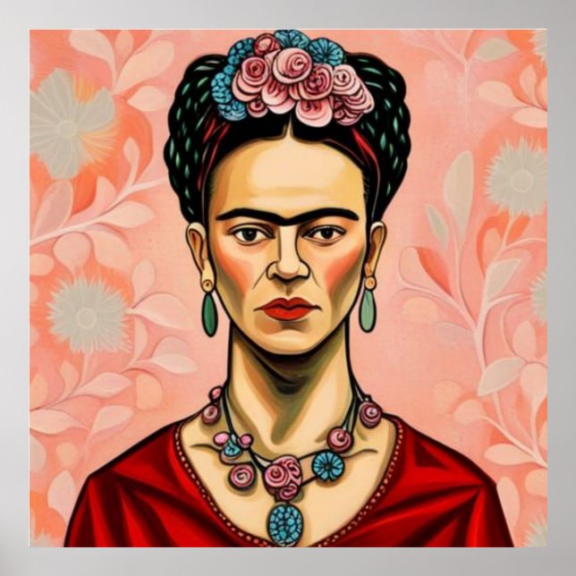 Frida Kahlo-modell med blommor i hennes hår Poster (Framsidan)