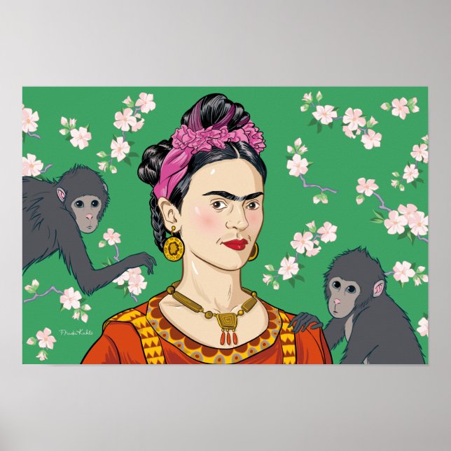 Frida Kahlo Monkey Graphic Poster (Framsidan)