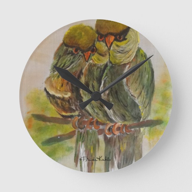 Frida Kahlo Painting Birds Rund Klocka (Framsida)