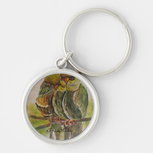Frida Kahlo Painting Birds Rund Silverfärgad Nyckelring (Framsidan)