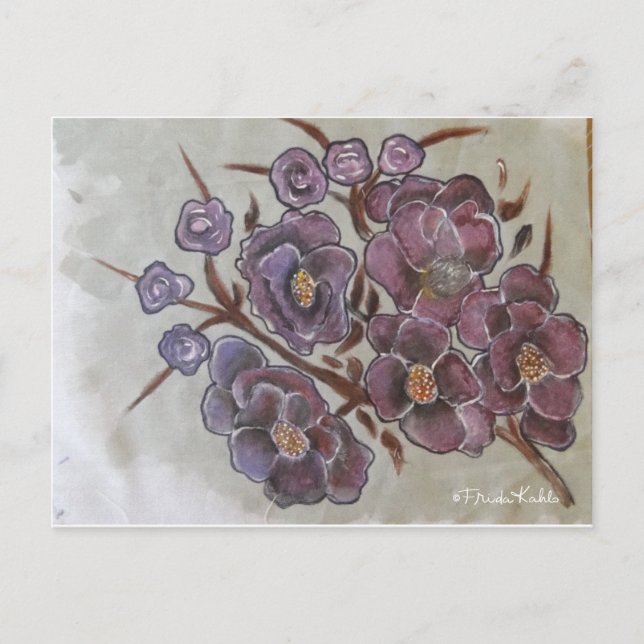 Frida Kahlo Painting Flowers Vykort (Framsida)