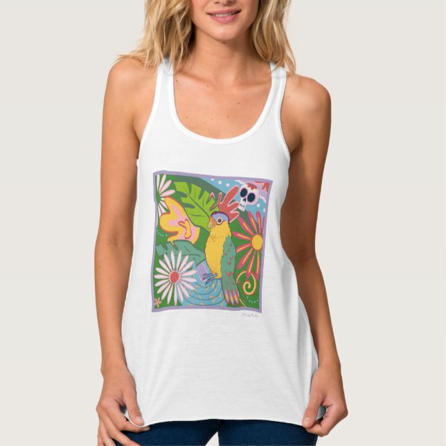Frida Kahlo Parrot Graphic Linne Med Racerback (Framsida)
