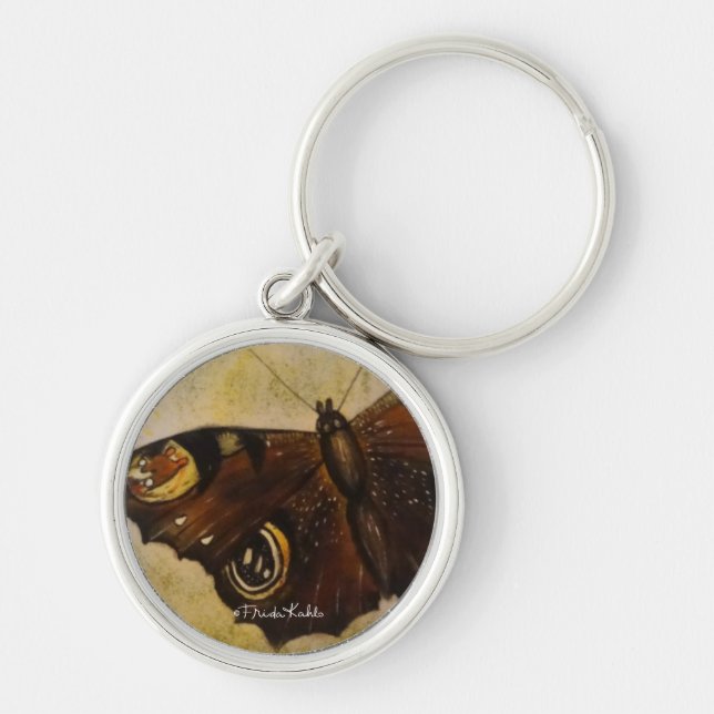 Frida Kahlo Pasent Butterfly Rund Silverfärgad Nyckelring (Framsidan)