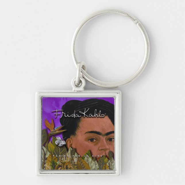 Frida Kahlo Pasion Por La Vida Fyrkantig Silverfärgad Nyckelring (Framsidan)