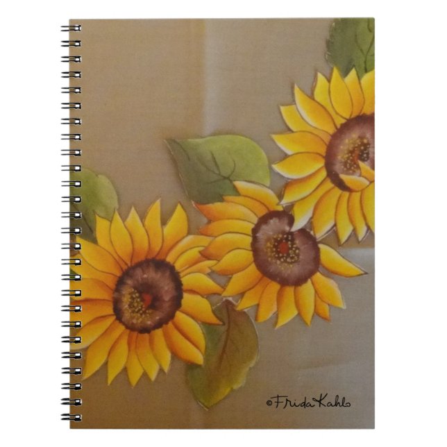 Frida Kahlo Patavlade Sunblommor Anteckningsbok Med Spiral (Framsidan)
