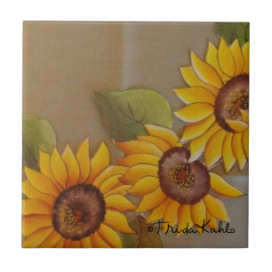 Frida Kahlo Patavlade Sunblommor Kakelplatta
