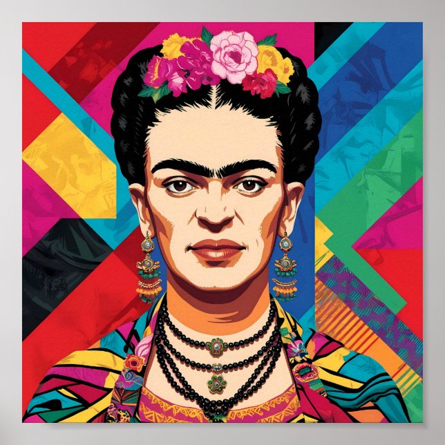 Frida Kahlo Pop Art-porträtt – Levande färger  Poster (Framsidan)