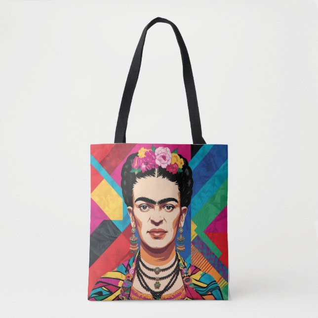Frida Kahlo Pop Art-porträtt – Levande färger  Tygkasse (Framsida)