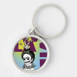 Frida Kahlo Pop Art Porträtt Rund Silverfärgad Nyckelring