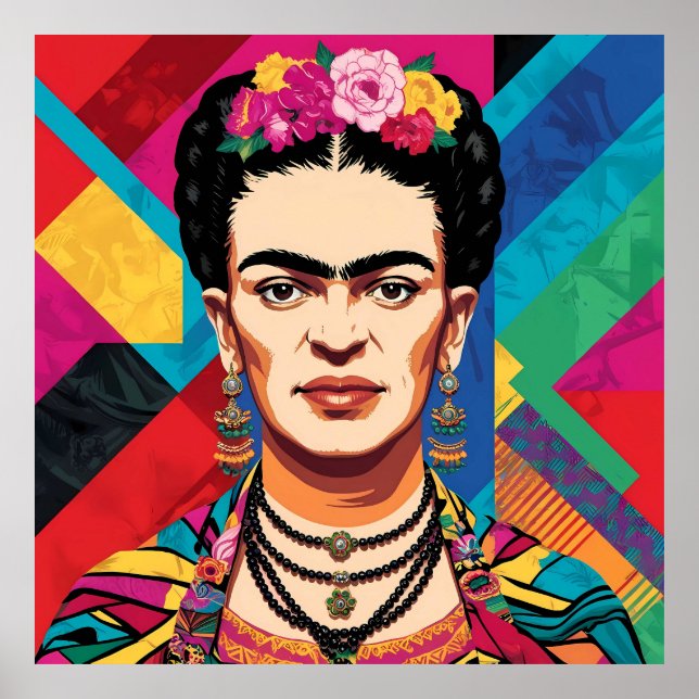 Frida Kahlo Pop Art Porträtt - Vibrant Färg Poster (Framsidan)