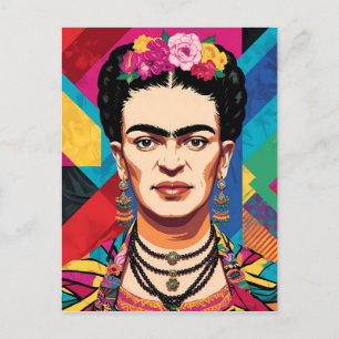 Frida Kahlo Pop Art Porträtt - Vibrant Färg Vykort