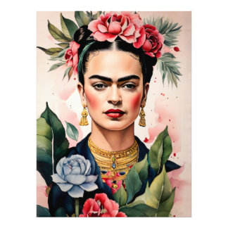 Frida Kahlo Portrait with Flowers Fototryck