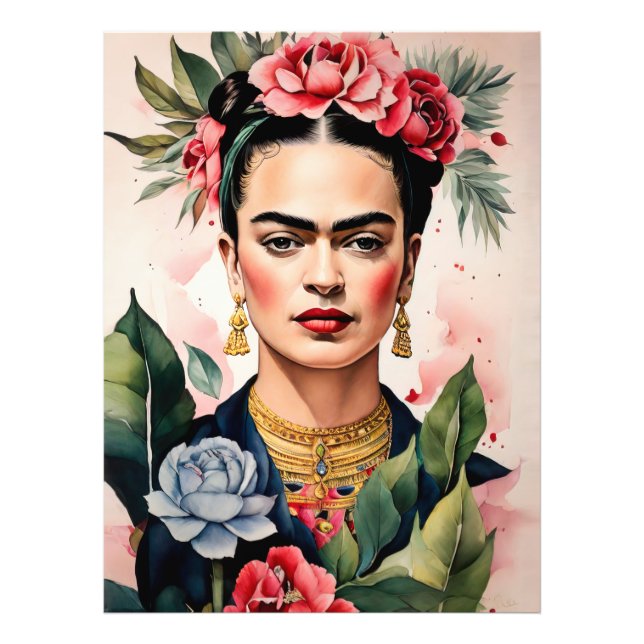 Frida Kahlo Portrait with Flowers Fototryck (Framsidan)